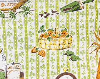 Papier peint cuisine vintage beige + vert kitchy - légèrement texturé - papier de projet artisanal vintage - matériau upcycle