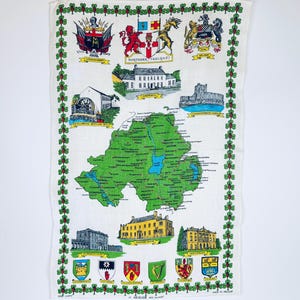 Vintage Pure Irish Linen ‘Northern Ireland Map’ Tea Towel – Ulster Weavers – Made in Ireland