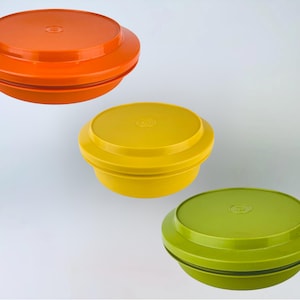 Vintage Plastic Tupperware Containers - Harvest Orange + Yellow + Avocado Green - Made In Canada - Sold Separately