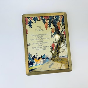 Décoration murale vintage en métal doré rustique - Lithographie « My Friend » - Made in USA - Cadeau pour un ami