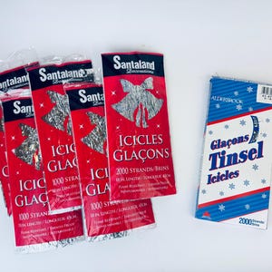 Vintage Flameproof Silver Christmas Tree &quot;ICICLES&quot; Tinsel Strands - New Old Stock (NOS) - Packages Sold Separately