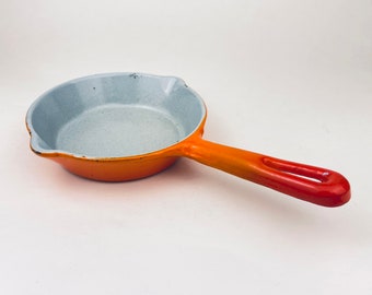 Vintage Levcoware Ombre Orange Porcelain Enamelled Cast Iron Skillet (Small) - Made In Japan