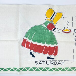 Vintage 'Saturday Chore - Baking' Linen Tea Towel - Statement Towel