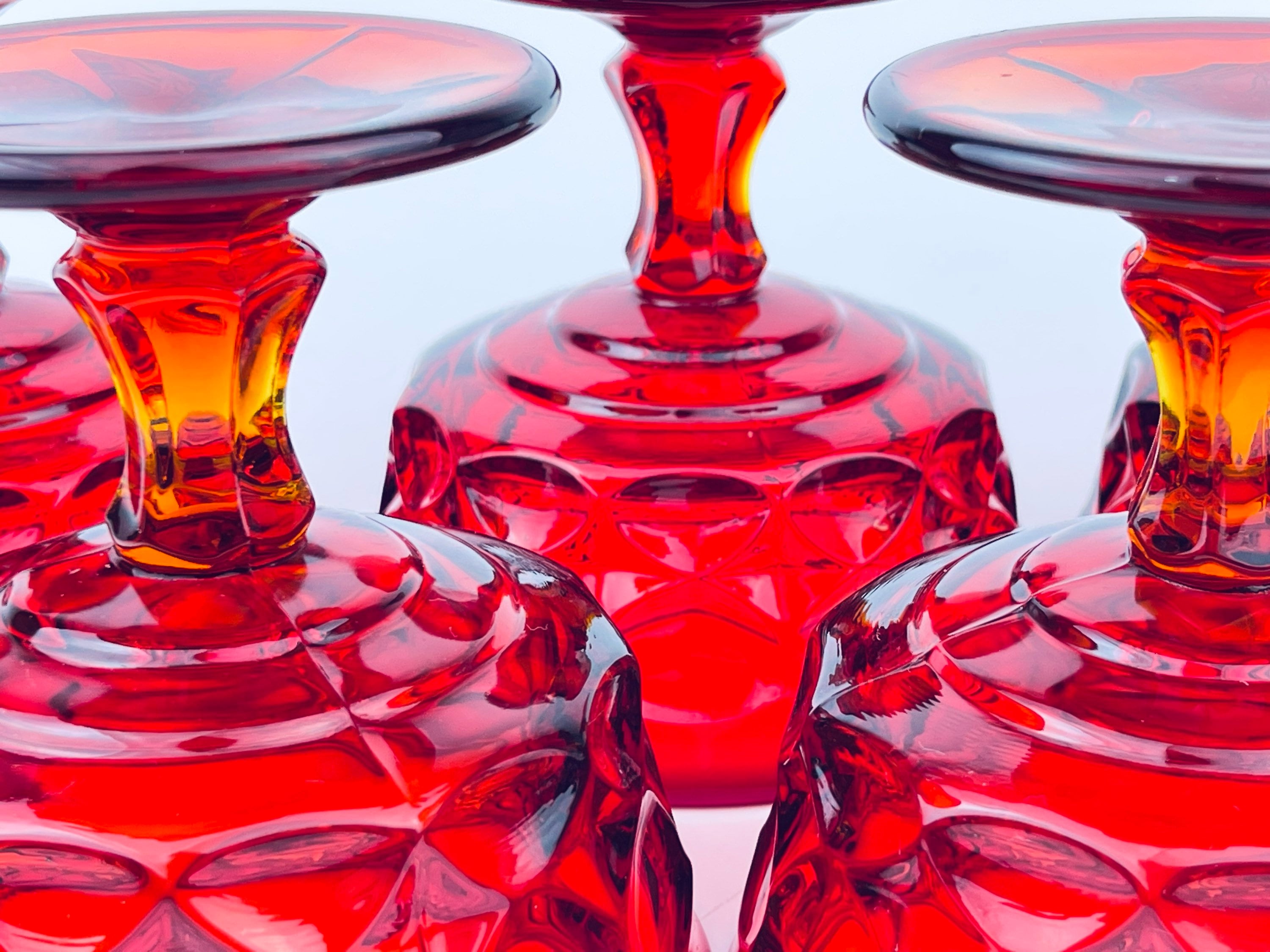 Vintage Ruby Red Heavy Pressed Glass Dessert/champagne Glassware