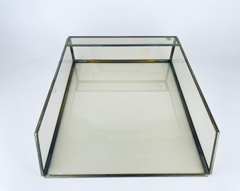 Vintage Brass + Glass Curio Desk Tray/File Organizer - Made In Canada