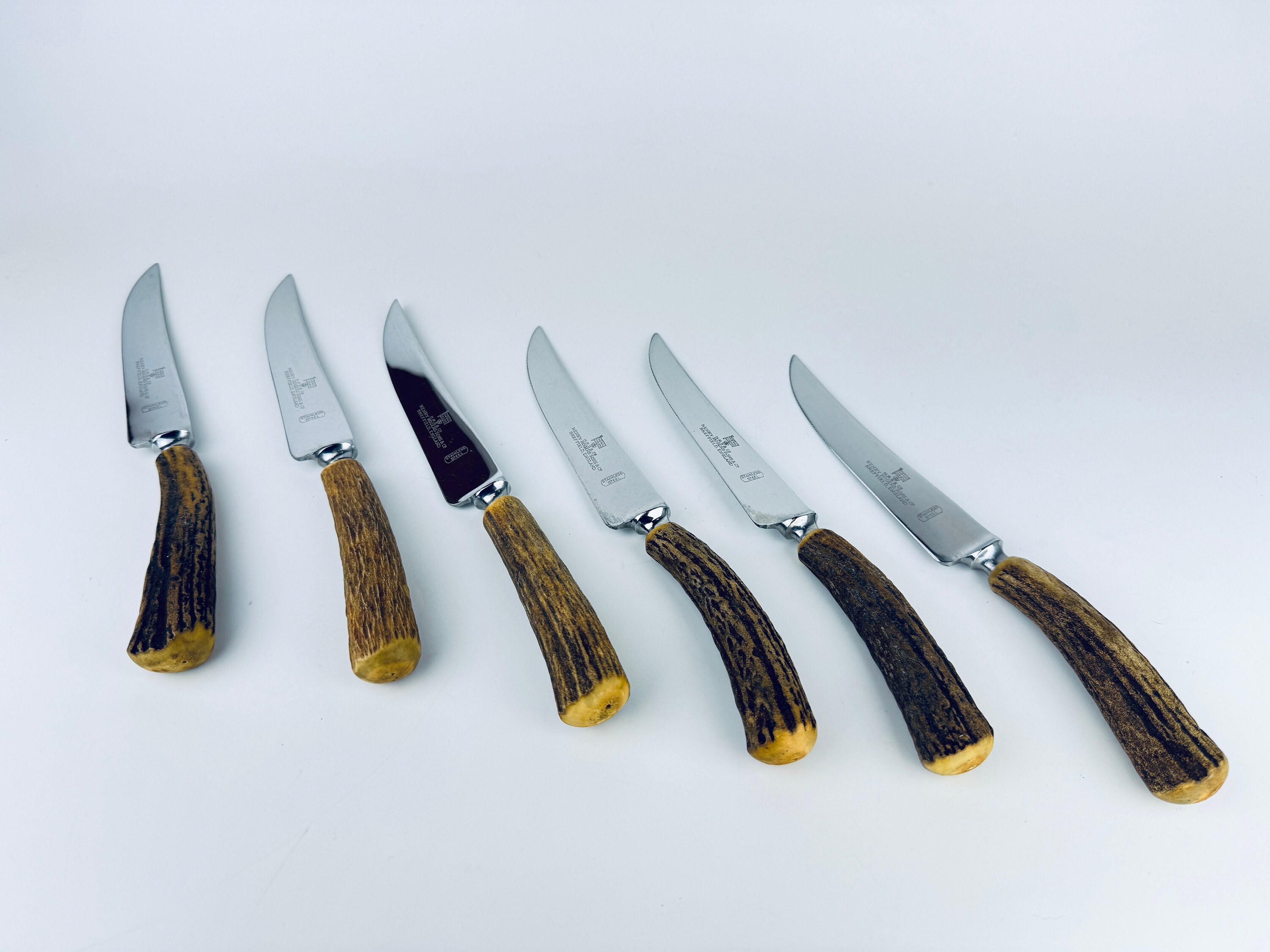 Vintage Genuine Antler Handles 'henry Rogers & Sons Co.' Serrated
