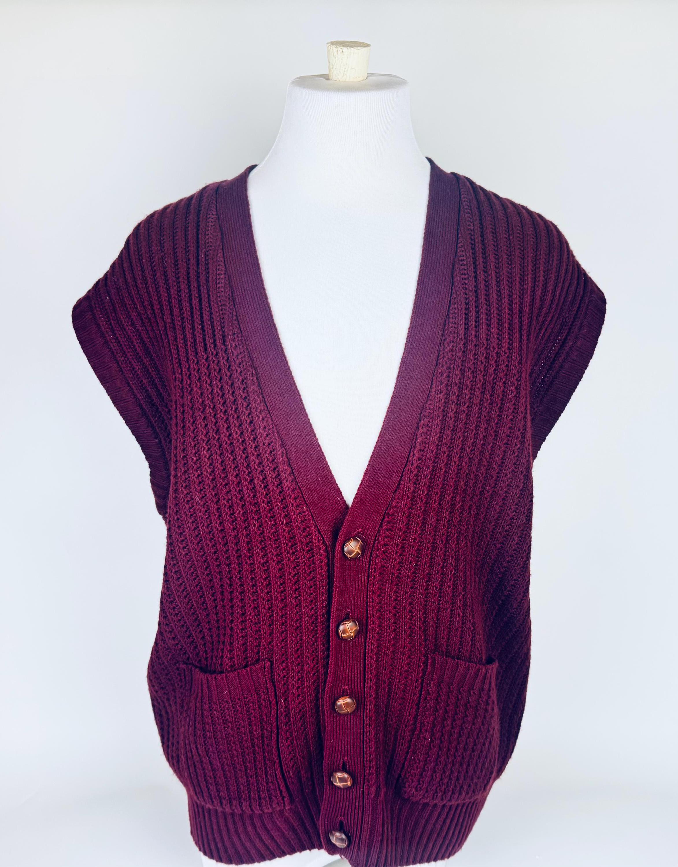 Vintage Purple Maroon Cable Knit Sweater Vest - Size X-large - 100 
