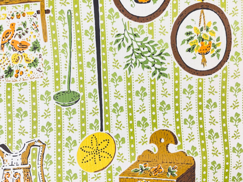 Papier peint cuisine vintage beige vert kitchy légèrement texturé papier de projet artisanal vintage matériau upcycle image 5