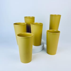 Vintage Golden Harvest Plastic Tupperware Cups - Set Of Six (6) - Made In Canada