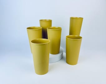 Vintage Golden Harvest Plastic Tupperware Cups - Set Of Six (6) - Made In Canada