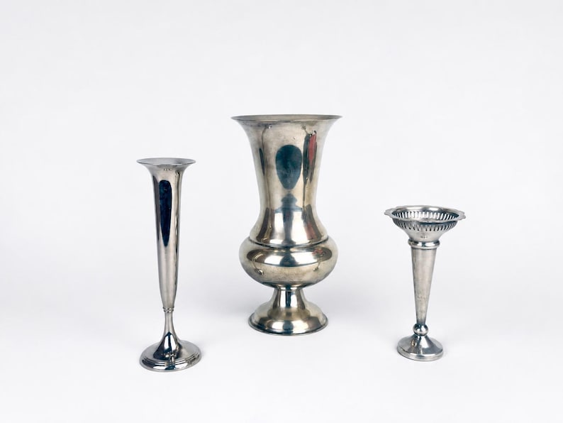 Vintage Curated & Assorted Silver Vases - Centrepiece Wedding Floral Arrangements image 6