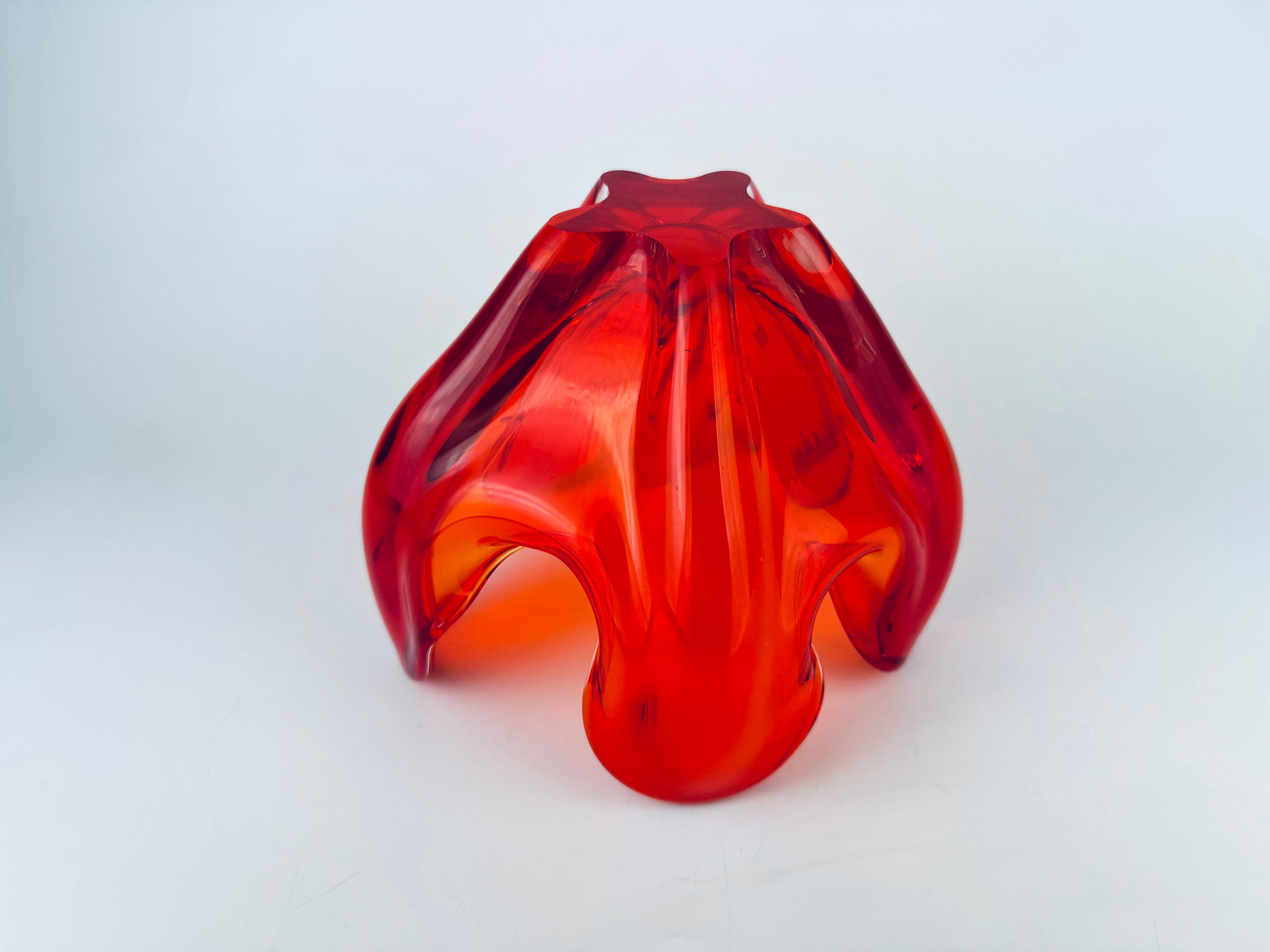 ヴィンテージ アンバービナ レッド/オレンジ アートガラス 装飾ボウル