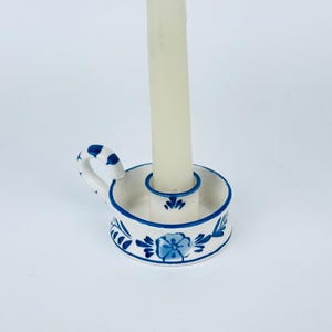 Vintage Hand Painted Delft Blue Chamber Candlestick Holder
