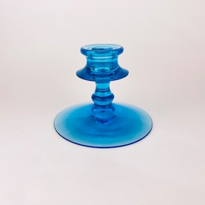 Vintage Fostoria &#39;Electric&#39; Blue Glass Candlestick Holder