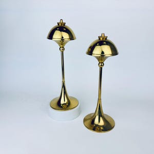 Vintage 'HEJL' Mid Century Danish Brass Oil Lamps - Atomic Mushroom Shaped - Set Of Two (2) - Made In Denmark