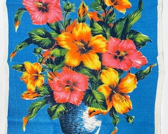 Vintage Large Floral Print 'Bermuda' Souvenir Linen Tea Towel/Tapestry - Kitchen Statement Towel - Made In Ireland By Lamont
