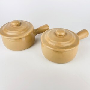Vintage Beige Ceramic Handled Soup Bowls - Set Of Two (2) - Made In Japan