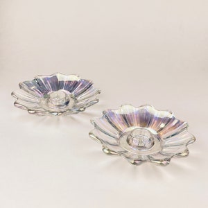 Vintage Carnival Glass Scalloped Candlestick Holders Set Of Two 2 image 2