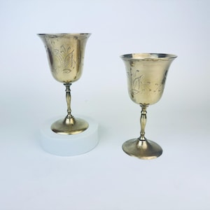 Vintage Etched Brass Goblets - Set Of Two (2)