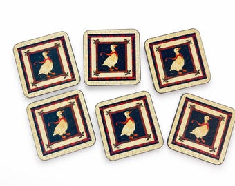 Vintage Red Bow Christmas Goose Coaster Set - Set of Six (6) - Made In England By 'PIMPERNEL'