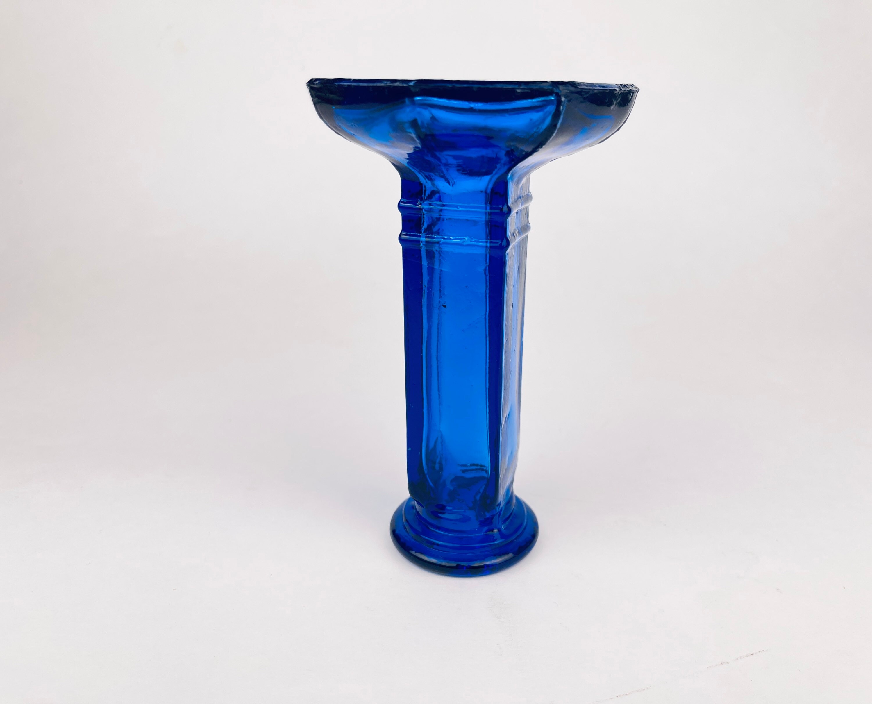 ヴィンテージ手吹きコバルトブルーガラスキャンドルホルダー - 八角形