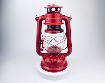 Vintage Red Metal Decorative Hurricane Lantern/Lamp - Patio Decor - Outdoor Lighting - Attractive Aged Metal Patina