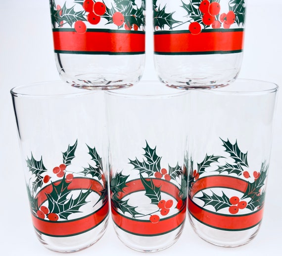 Vintage Libbey Mistletoe Christmas Glasses Set of Five 5 Etsy