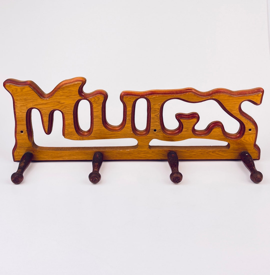 Vintage Solid Wood Mug Rack Organizer – Rustic Brown Kitchen Wall Peg ...