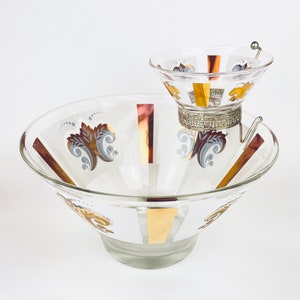 Vintage Glass Chip N Dip Bowl Set - Gold + White Fleur-de-lis Pattern