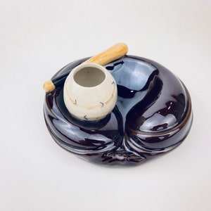 Vintage Baseball Ashtray + Match Holder - Mitt + Batt + Ball - Red Clay Pottery