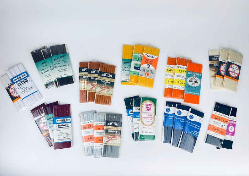Vintage Schrägband - Verschiedene Farben + Breiten - Made In Canada/USA - New Old Stock (NOS) - Polyester + Baumwollmischung Bild 1