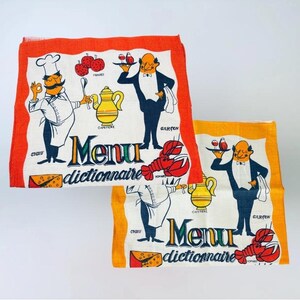 Vintage Menu Dictionnaire Leinen Geschirrtuch - Statement Handtuch - En Français - Separat Verkauft