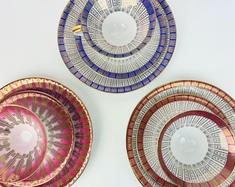 Vintage 1950s Bavarian Porcelain Tea Cup & Saucer Set Geometric Gold - Each Set Sold Separately