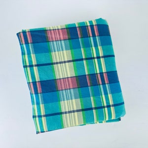 Vintage Green + Blue Plaid Fabric Material - 78&quot; x 108&quot;