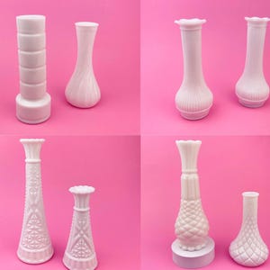 Vintage White Milk Glass Bud Vases - Sold Separately