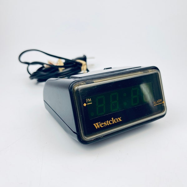 Vintage Westclox Black Alarm Clock - Model 115961 - Green Number Lettering - Snoozer Button