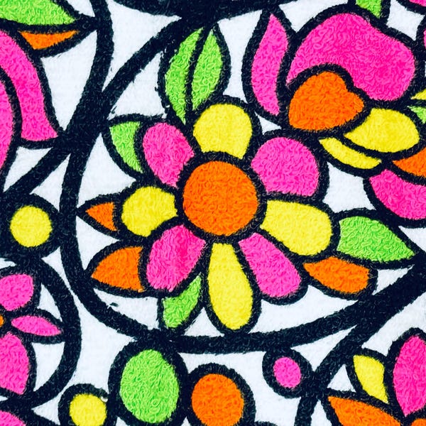 Vintage Bright Flower Power Paisley Terry Cloth Fabric - New Old Stock (NOS) - Sold Per Yard