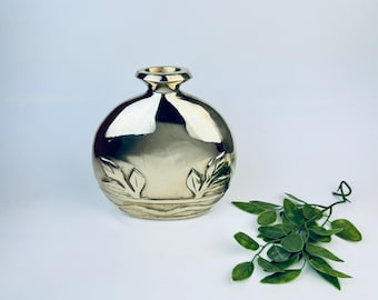 Vintage 'Dolbi Cashier' Solid Brass Art Deco Revival Oblong Round 10" 'Flask' Vase - Made In Korea