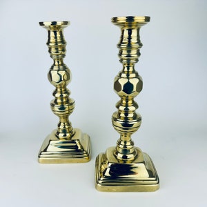 Vintage Ornate Tall Solid Brass Candlestick Holders - Set of Two (2)
