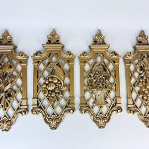 Vintage 'Syroco' Ornate Baroque Style Gold Wall Decor - Made In USA (1971) - Set Of Four (4)