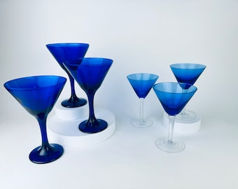 Vintage Blue Martini Glasses - Set of Three (3) - Sets Sold Separately