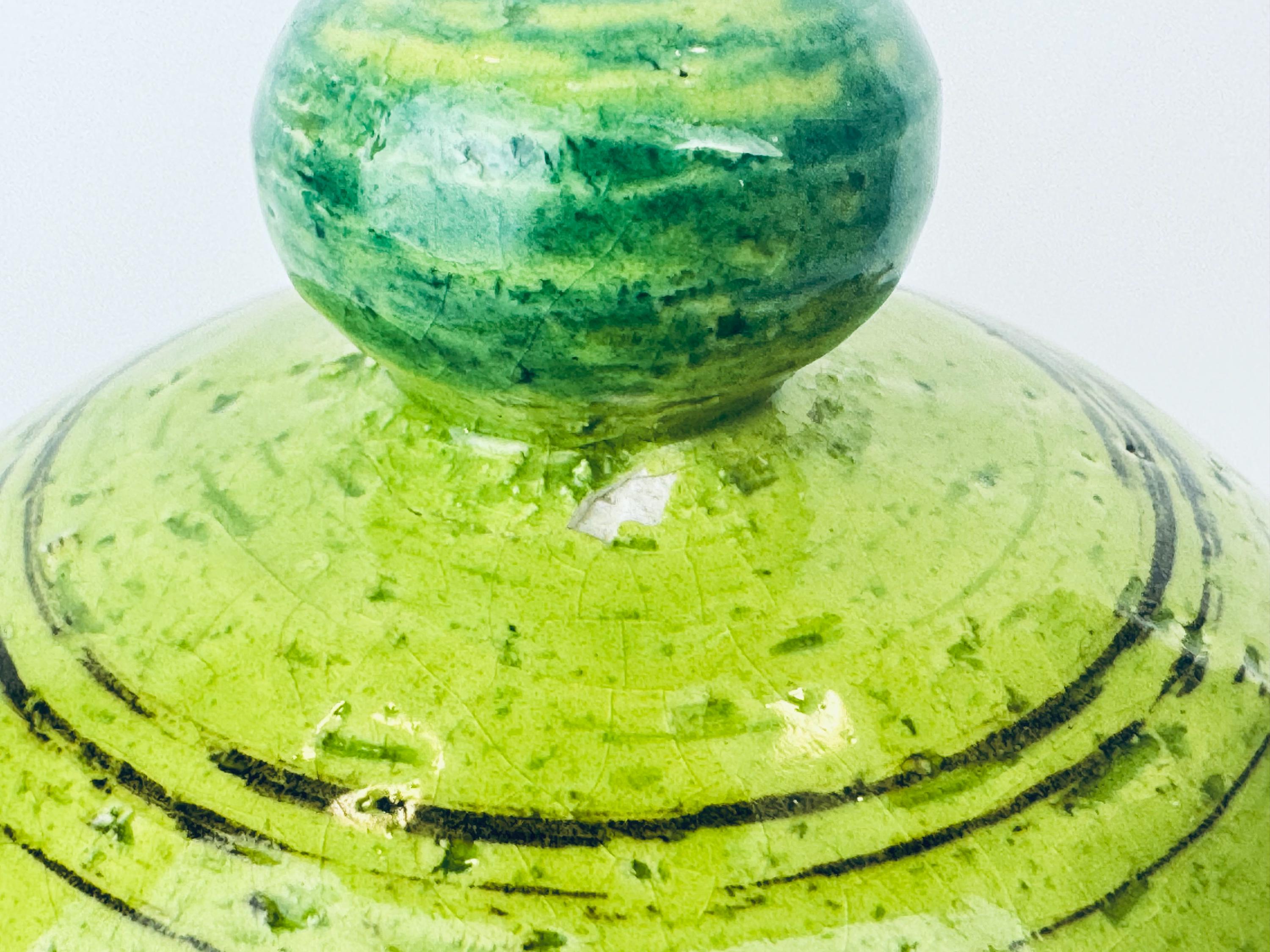 Vintage & Rare Aldo Londi 'bitossi' Green 'sgraffito' Lidded Jar