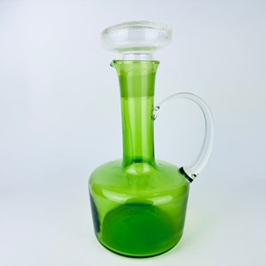 Vintage Mid Mod Bright Green + Clear Glass Decanter/Pitcher - Barware Gift