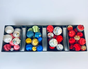 Vintage Assorted Satin Sheen Christmas Tree Ornaments - Sets Sold Separately