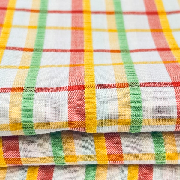 Vintage Bright + Colourful Plaid Fabric - Textured 'Ribbon' Lines - 44" x 72"