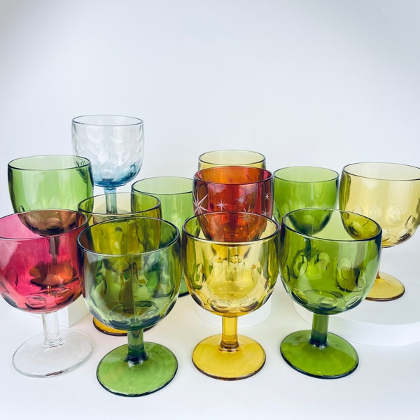 Vintage Pressed Glass Thumbprint Oversized Chalice Schooner Beer Goblet/Wine Glass - Bartlett Collins - Sold Separately