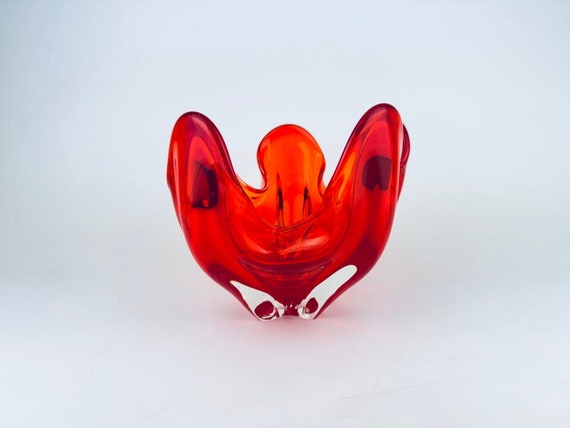 ヴィンテージ アンバービナ レッド/オレンジ アートガラス 装飾ボウル