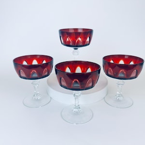 Vintage Cristal D&#39;Arques Ruby Red Crystal Champagne Glasses - Mid Century Modern Barware - Set Of Four (4) - Made In France