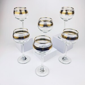 Vintage Gold Textured Vine Stemmed Drinking Glasses - Set of Six (6)