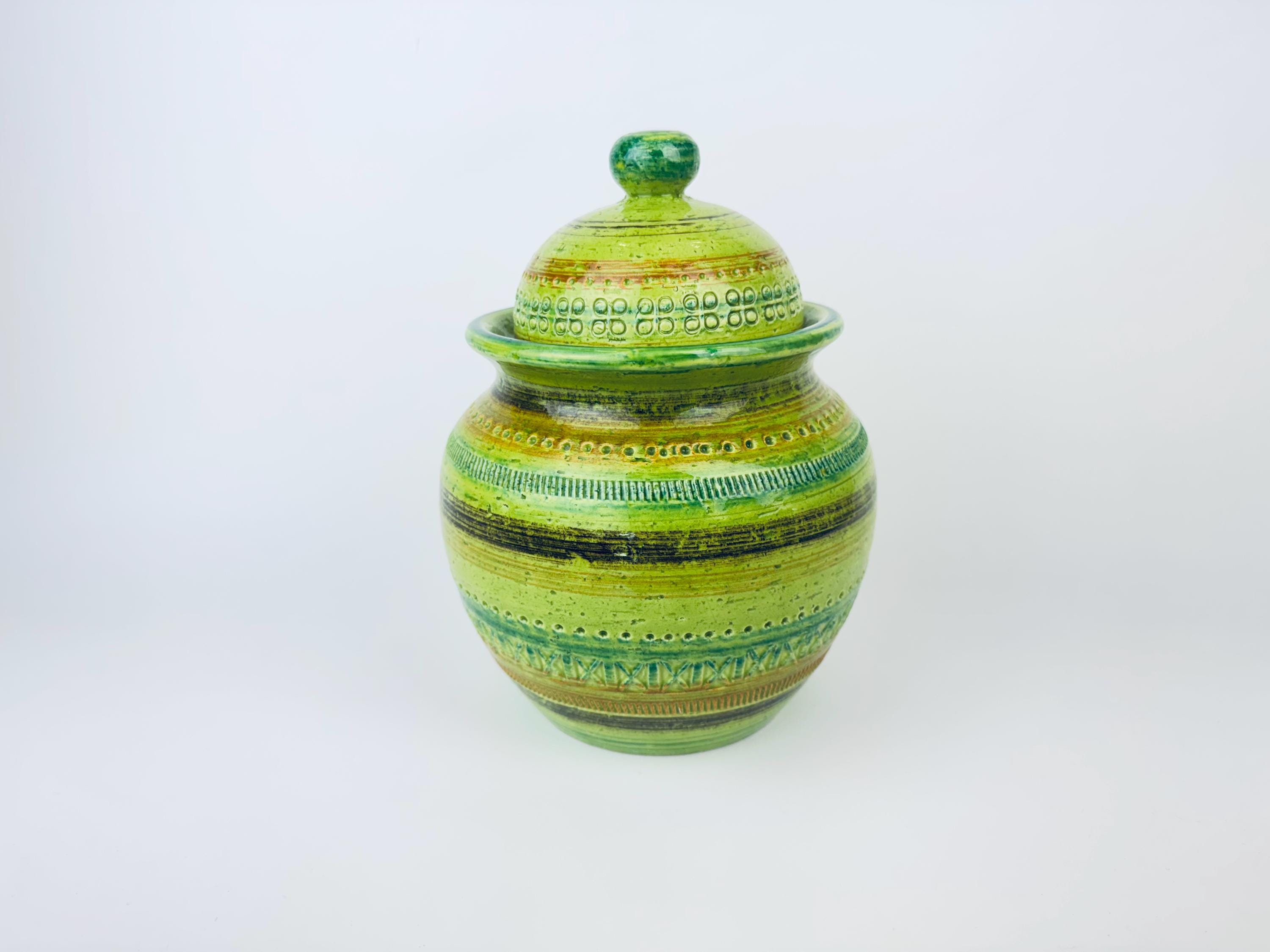 Vintage & Rare Aldo Londi 'bitossi' Green 'sgraffito' Lidded Jar